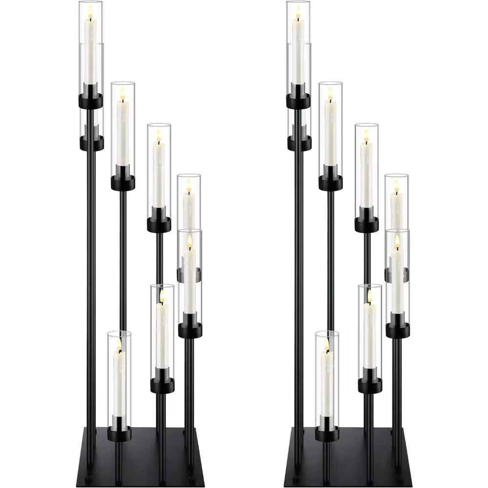 Black Candelabra Centerpieces with 8 Arms - Floor Candle Holders with Acrylic Shades for Wedding and Party Decoration (Available in Sets of 2, 5, or 10)