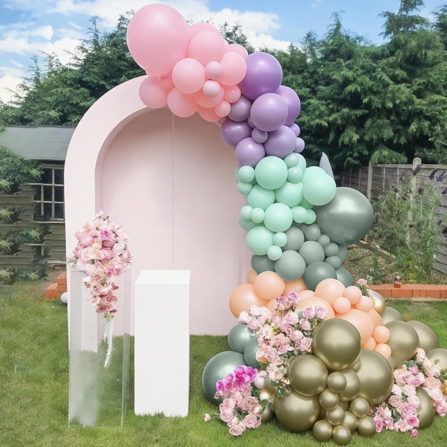 Fairy Balloon Arch Garland Kit, 125Pcs Sage Green Pink Purple and Green Gold Spring Balloons for Girl Wonderland Fairy First Birthday Baby Shower Tea Party Wedding Wildflower Party Decorations