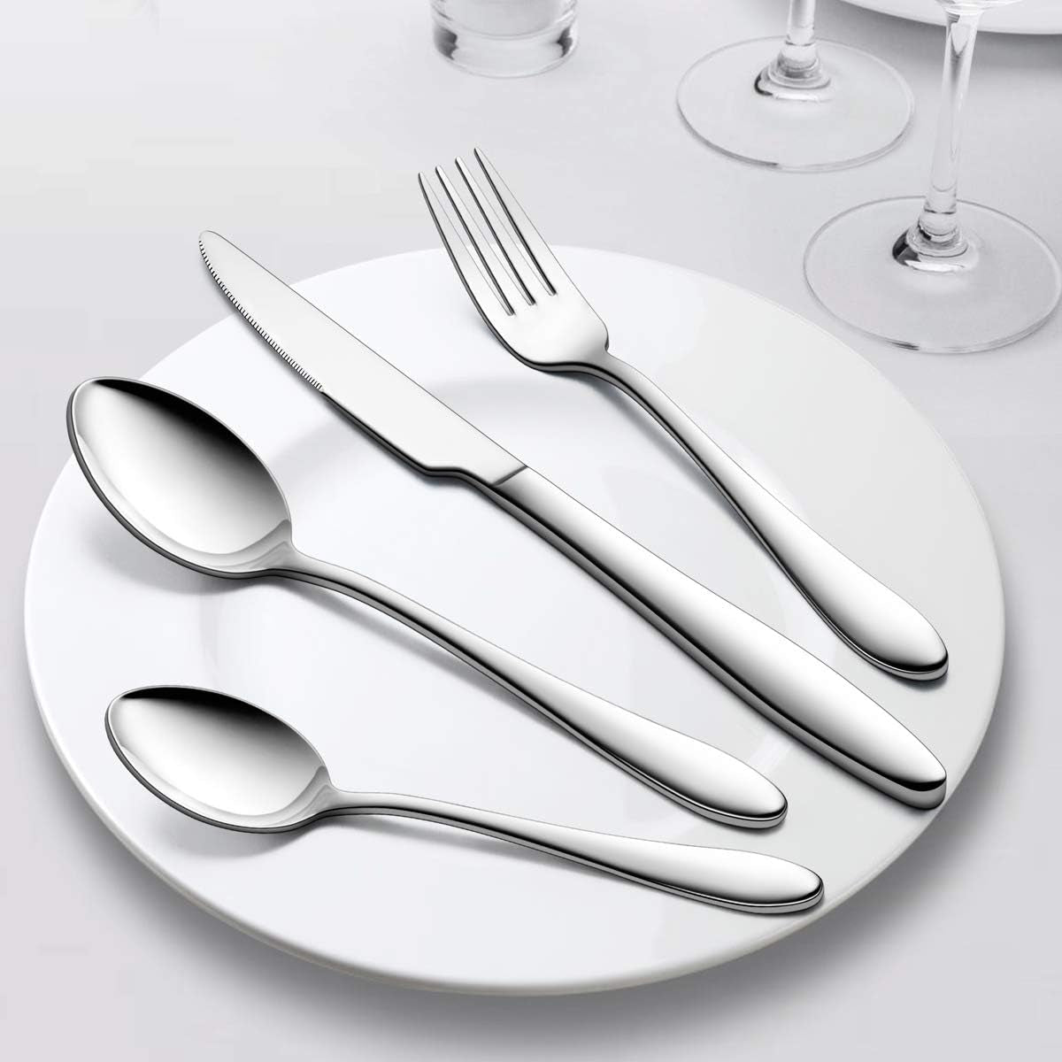 32 Piece Cutlery Flatware Set, 100% Durable Stainless Steel Silverware with Knife Spoon Fork, Service for 8, Dishwasher Safe/Mirror Polished (Elegant Series)