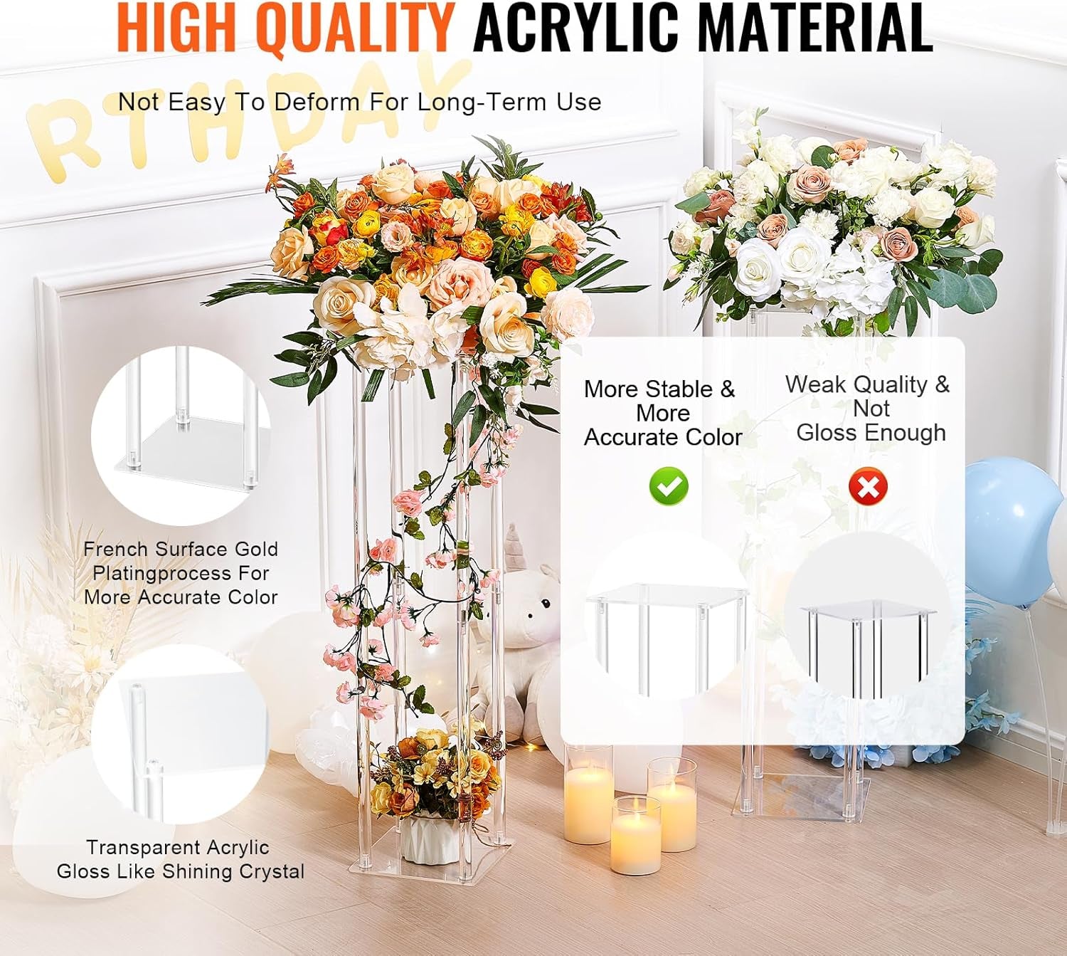 10PCS 23.6Inch/60Cm High Wedding Flower Stand, with Acrylic Laminate,Acrylic Vase Column Geometric Centerpiece Stands, Floral Display Rack for T-Stage Events Reception, Party Decoration Home