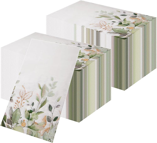 100PCS Sage Green Eucalyptus Napkins - Disposable Paper Serviettes with Greenery Print - Extra Large 40X33Cm Guest Towels for Party Decoration