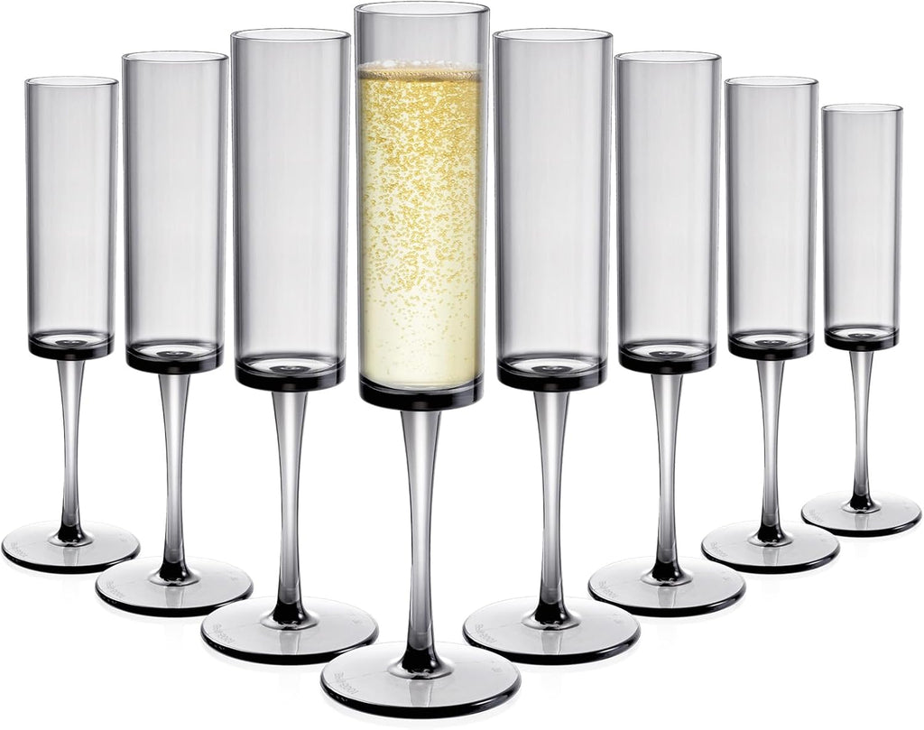 Set of 8 Acrylic Champagne Flutes, 6 Oz Unbreakable Champagne Glasses Reusable Champagne Toasting Cups, Shatterproof Stemmed Champagne Goblets for Party, Wedding, Event