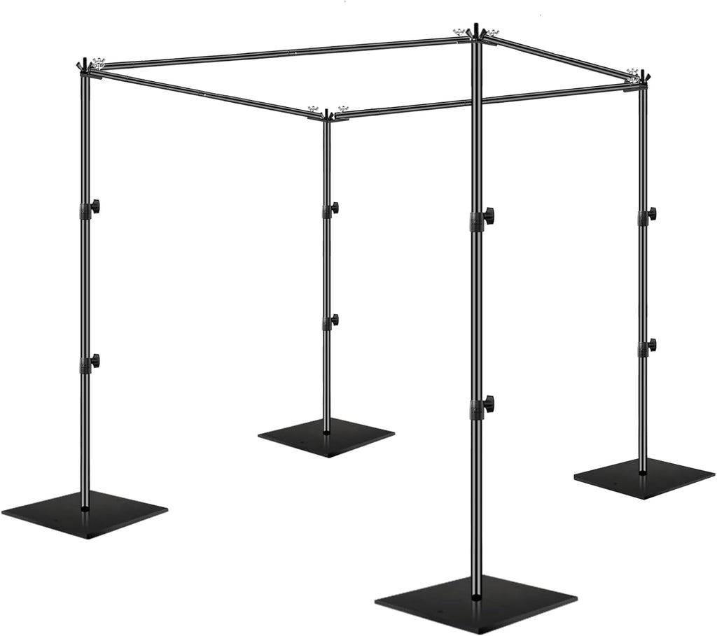 7X10Ft (2.1X3M) Photography Backdrop Stand for Parties, Adjustable Photo Pipe and Drape Background Back Drop Holder Frame Kit with Heavy Duty Metal Steel Base for Birthday Wedding - Black