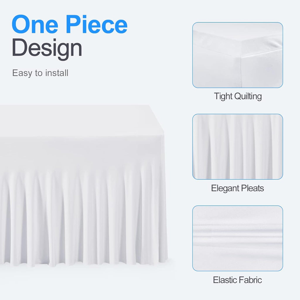 Table Skirt for Rectangle Tables 6Ft, White Spandex Tablecloth Cover for Banquet Wedding Birthday Party