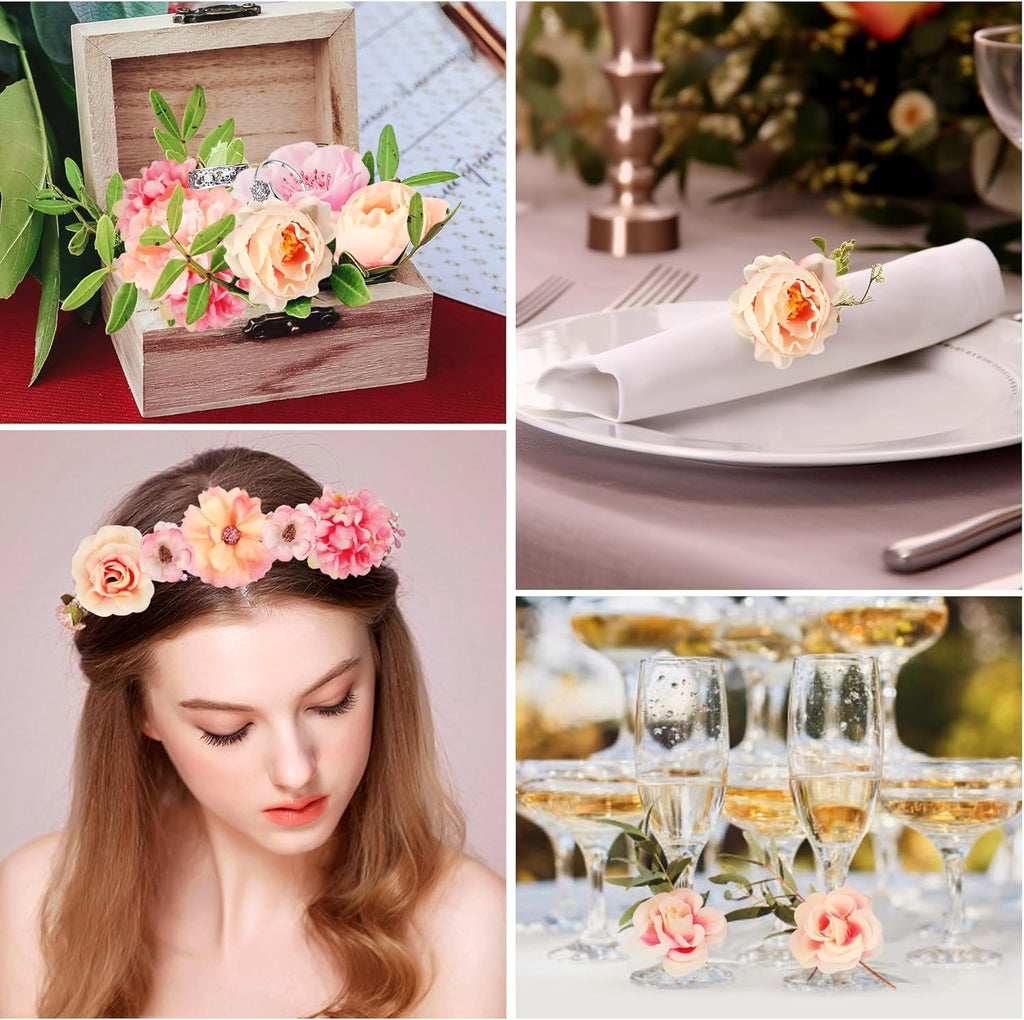 30 PCS Artificial Flowers Heads for Decoraiton, Faux Flower Heads for Cake Decorations Crafting Wedding Party Hair Accessory Home Décor, Pink Peony Roses Hydrangea