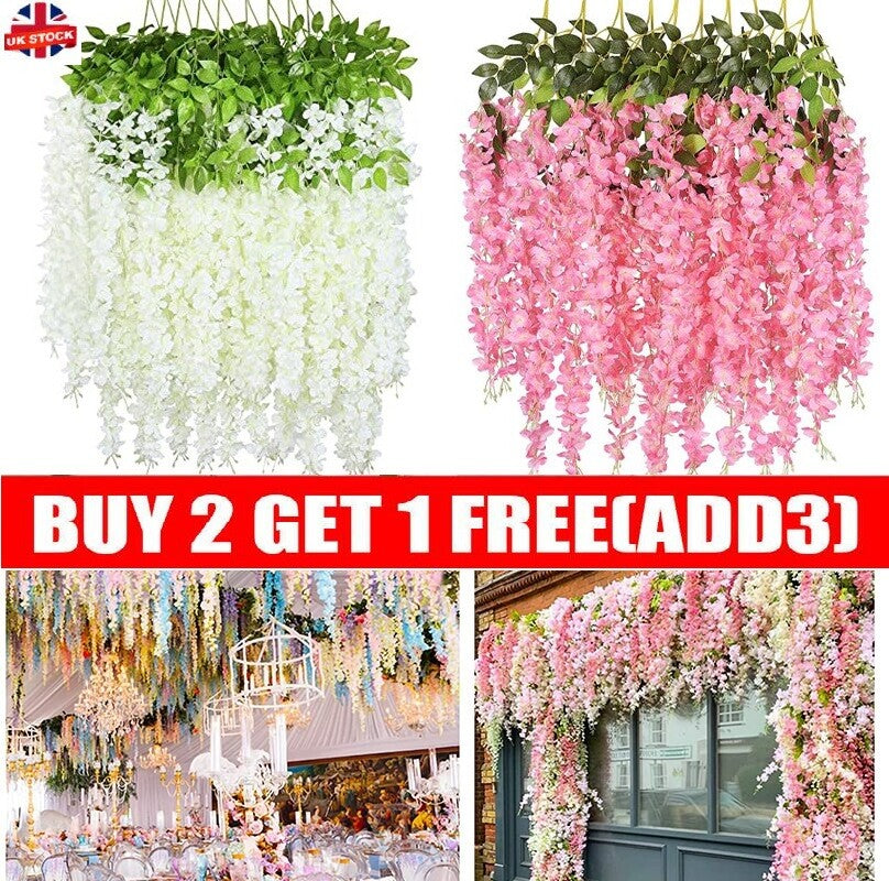 12X Artificial Fake Hanging Wisteria Silk Flowers Vine Plant Home Garden Decor