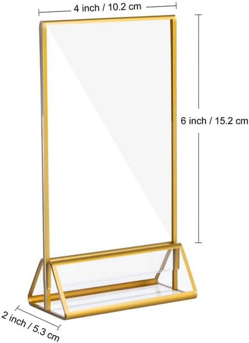 Acrylic Gold Sign Holder, 6 Pcs 4 X 6 Inch Clear Acrylic Holder, Display Stand for Table Menu, Double Sided Table Display Stand for Wedding Table Numbers, Banquet, Restaurant Signs Display