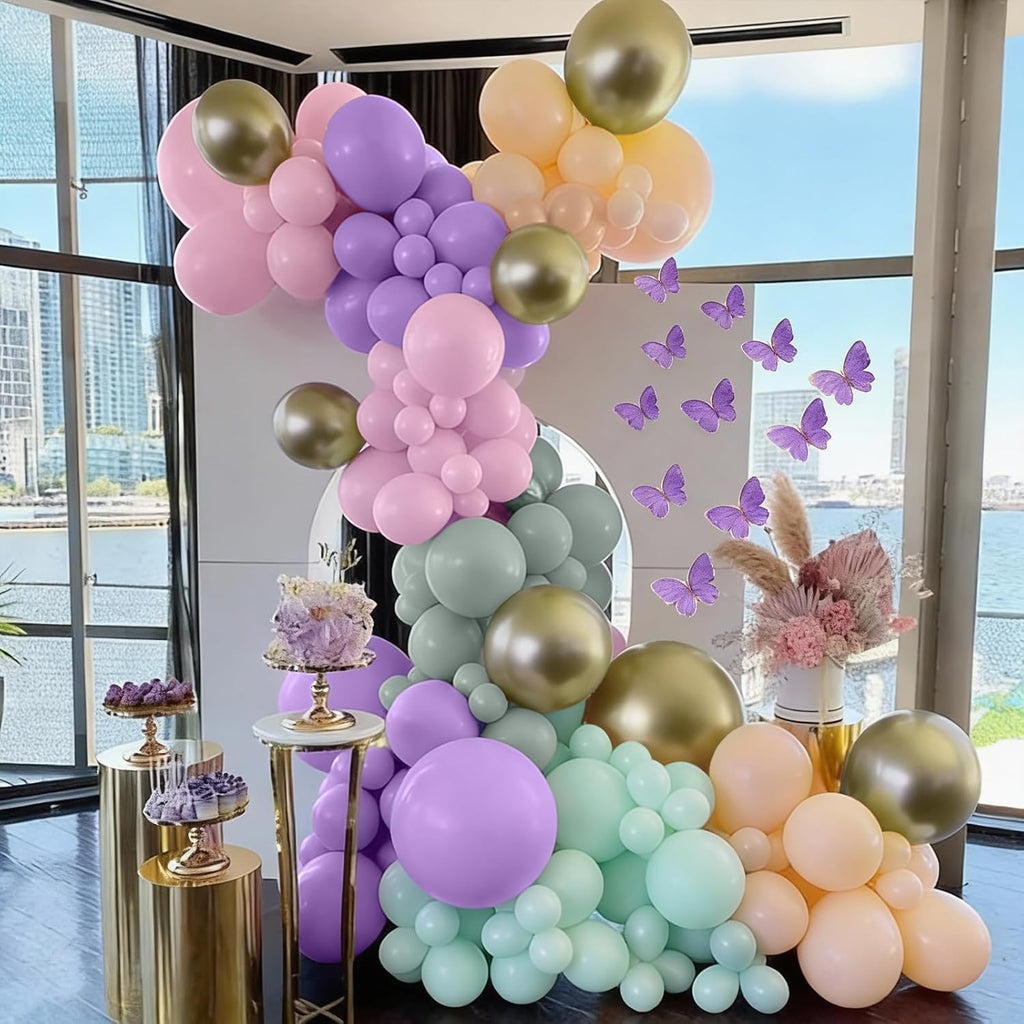 Fairy Balloon Arch Garland Kit, 125Pcs Sage Green Pink Purple and Green Gold Spring Balloons for Girl Wonderland Fairy First Birthday Baby Shower Tea Party Wedding Wildflower Party Decorations