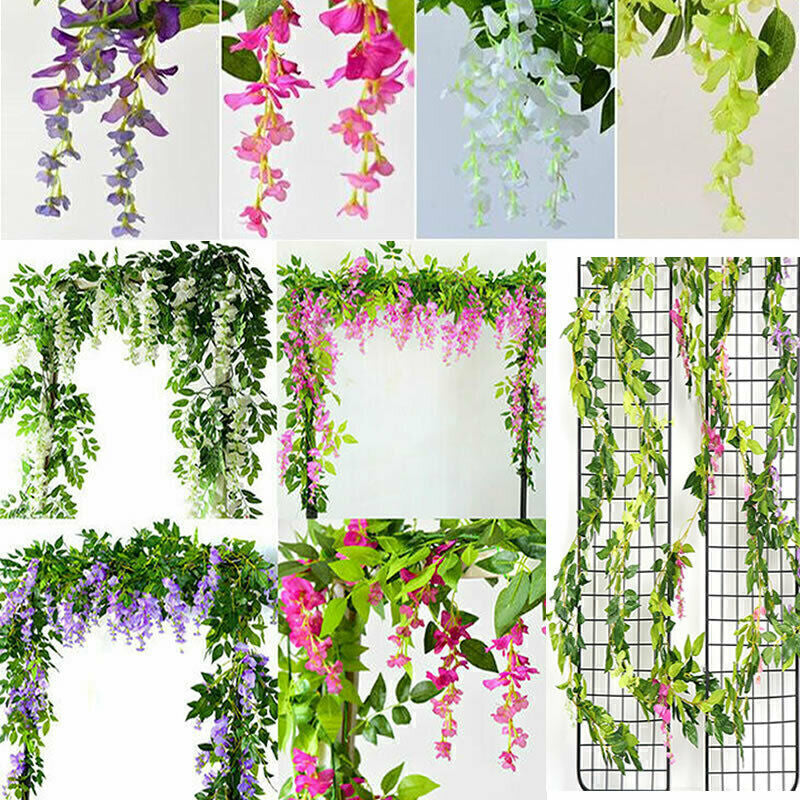 2X7FT Artificial Wisteria Vine Garland Foliage Plant Trailing Flower Home Decor