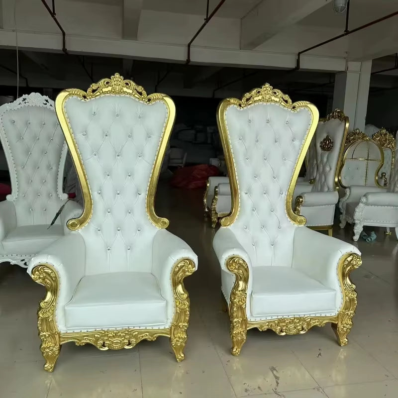 Furniture for Party Hotel Decor Luxury King Throne Chair Mahogany Sungkai High Back Silver White Royal Antique