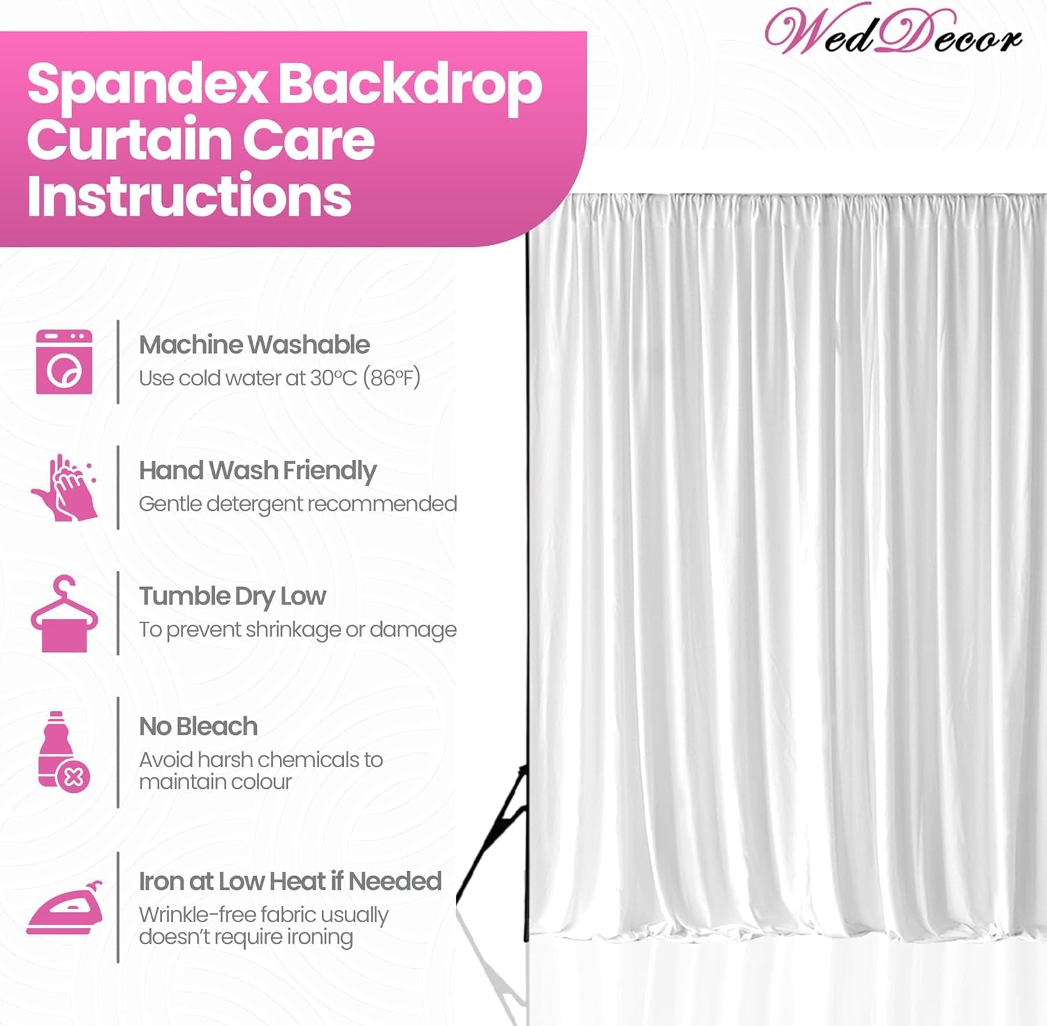 Pleated White Silk Backdrops Decorative Curtain Background 150GSM Fabric Backdrop for Christmas, Weddings, Parties, Events, Photography, 3 Metres X 6 Metres