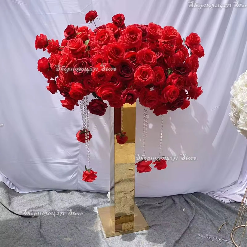 Red Artificial Rose Ferris Wheel Floral Arrangement for Wedding Table Decoration