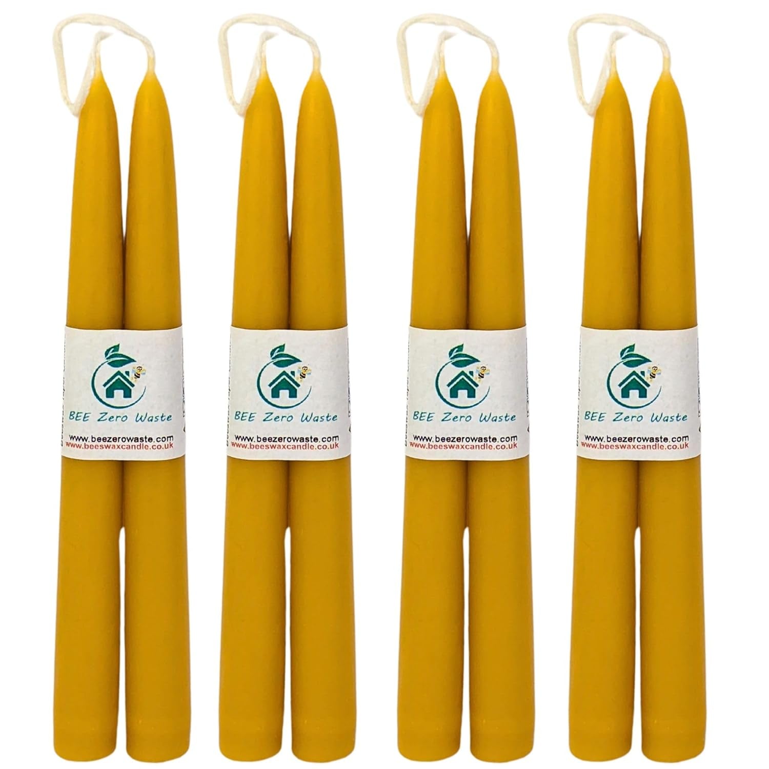 Beeswax Taper Candles 9'' (230 Mm), Bundle of 4 Pairs,Uk Handcrafted, over 10.5 Hours of Burn Time Each, Air-Purifying, and Dripless - Brighten Your Space!