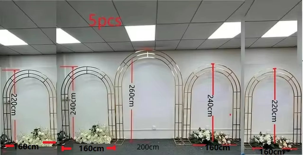 Transform Your Wedding with a 5-Piece Shiny Gold Arch Frame Set for Stunning Backdrops and Floral Displays