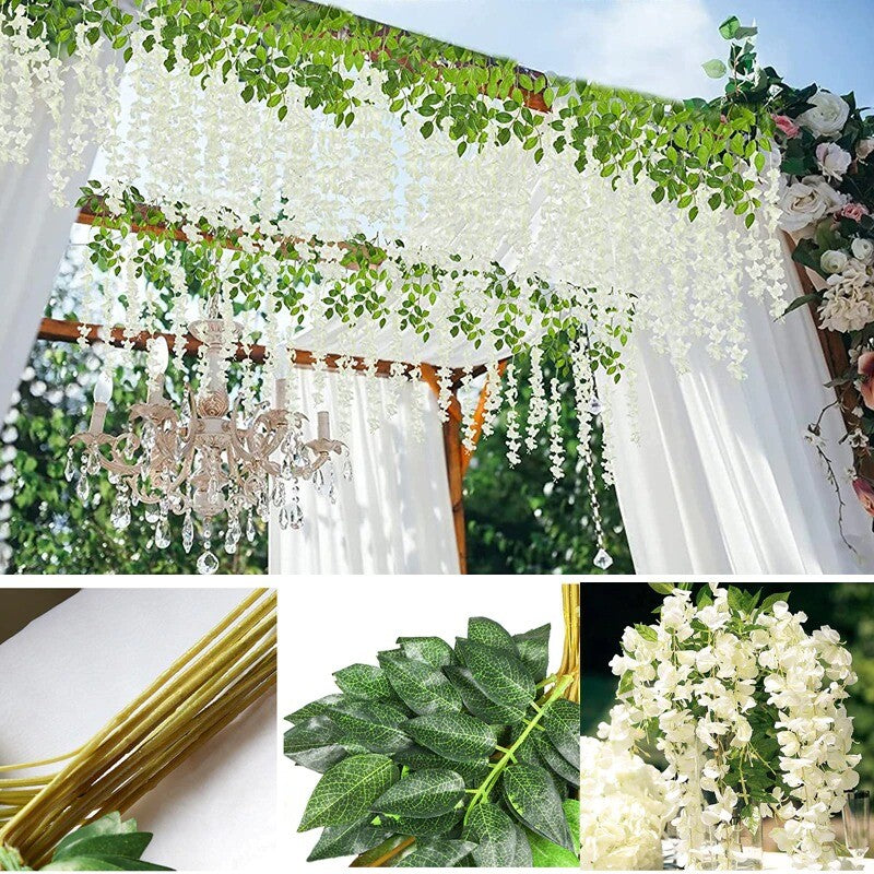 12X Artificial Fake Hanging Wisteria Silk Flowers Vine Plant Home Garden Decor