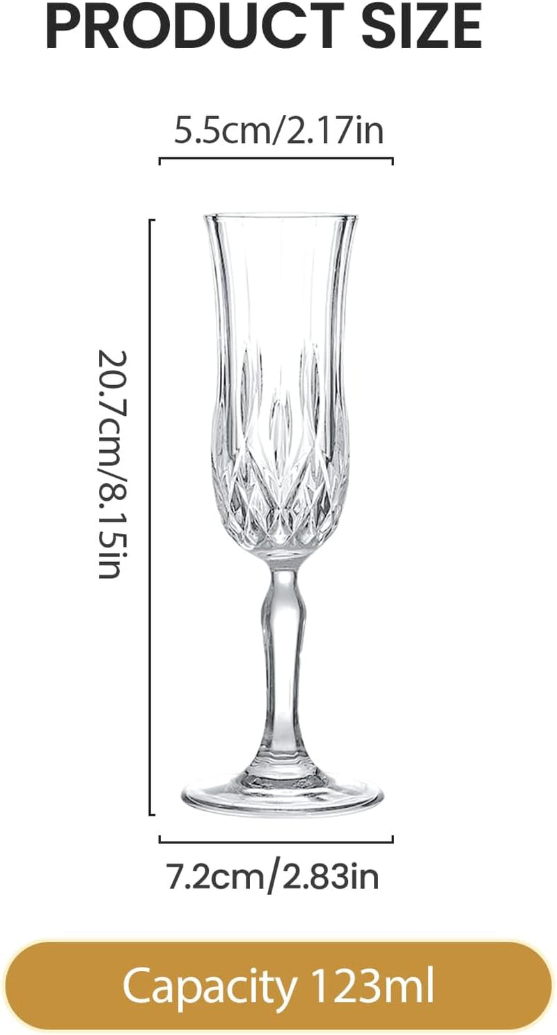 Prosecco Sparkling Wine Glasses, Crystal Champagne Flutes, Set of 6 123Ml Elegant Party Champagne Glasses, Ideal for Celebrations and Special Occasions, Premium Quality Crystal Glassware