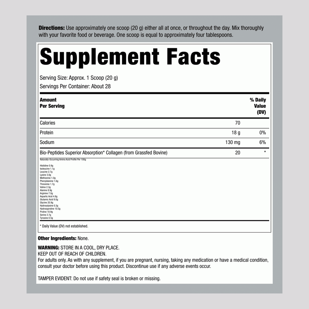 Premium Grassfed Collagen Bio-Peptides Powder - 20 Oz (567 G) for Healthy Skin, Hair & Joints