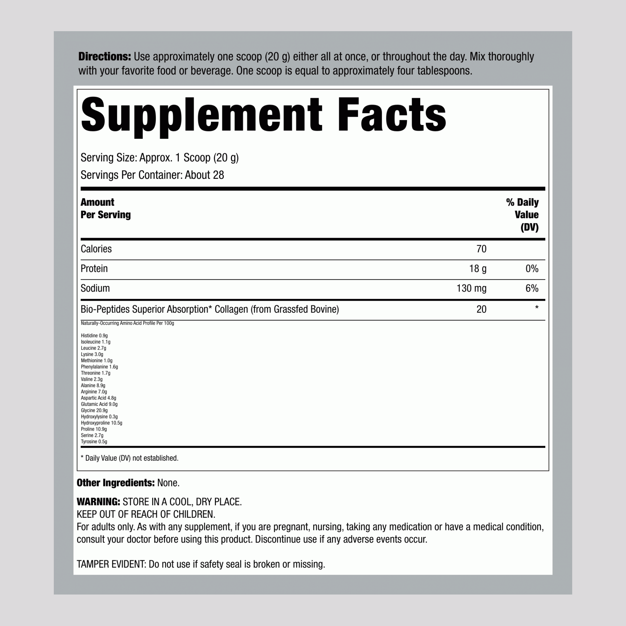 Premium Grassfed Collagen Bio-Peptides Powder - 20 Oz (567 G) for Healthy Skin, Hair & Joints